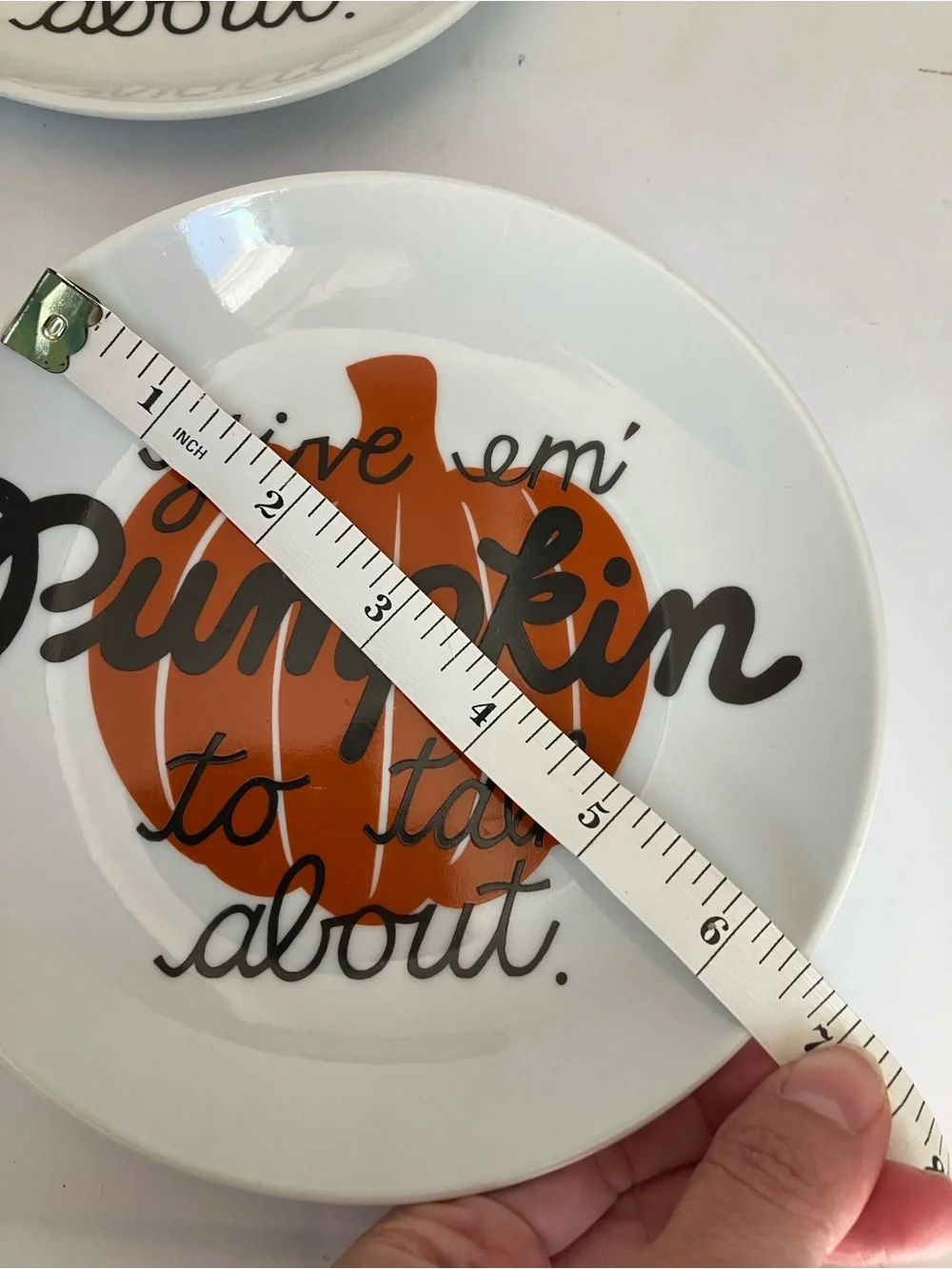 Crate & Barrel Decorative “Pumpkin to Talk About” Ceramic Plate set 2 Halloween